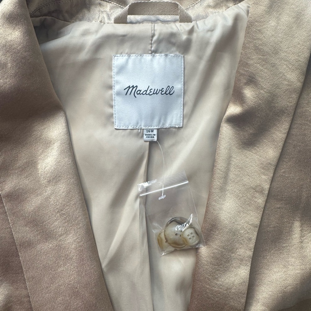 Madewell women’s BlazerTaupe Gold Satin Shawl‎ Collar  Zise 16W NEW - Picture 16 of 16
